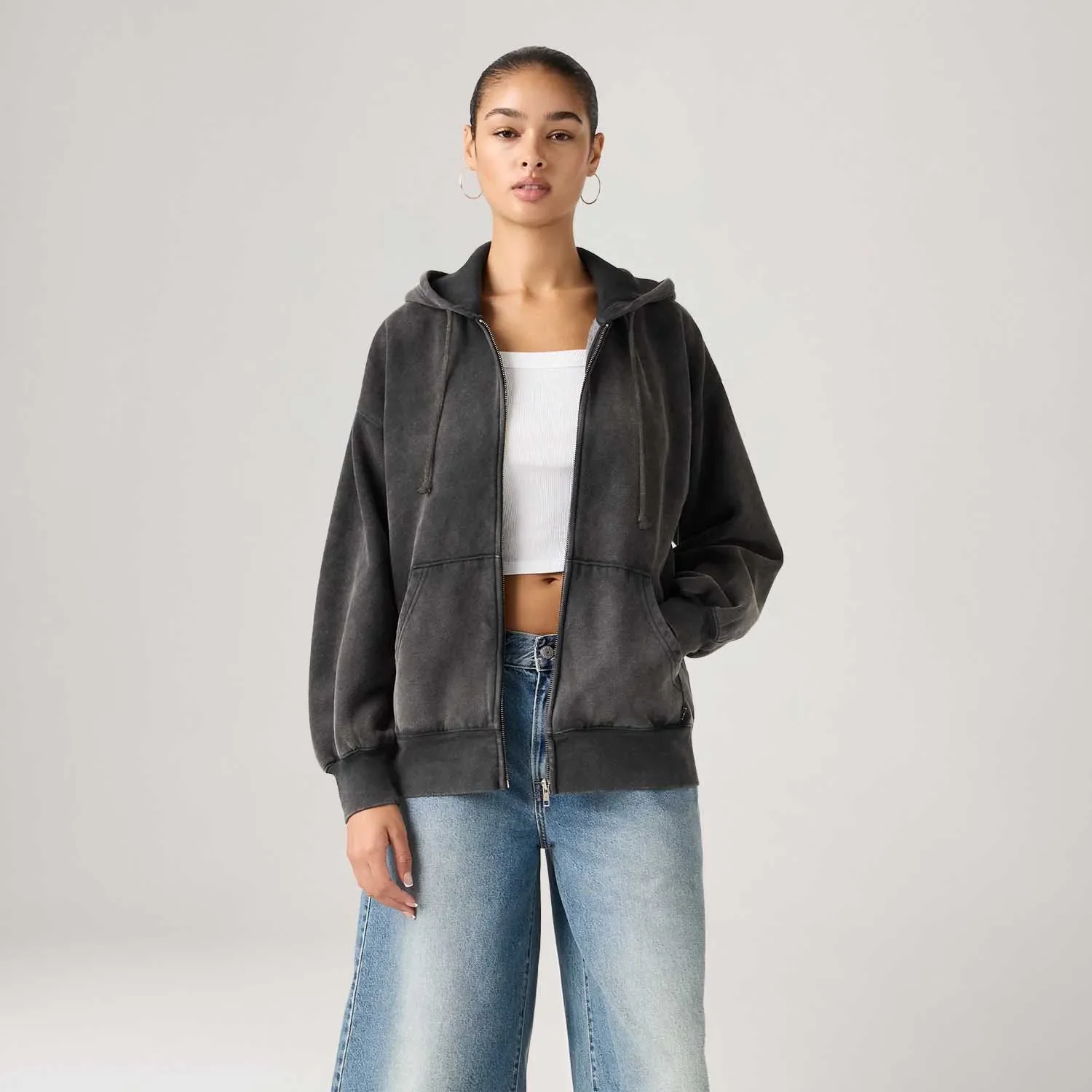 Moletom Levi's® Oversized com Zíper e Capuz Preto — imagem 1