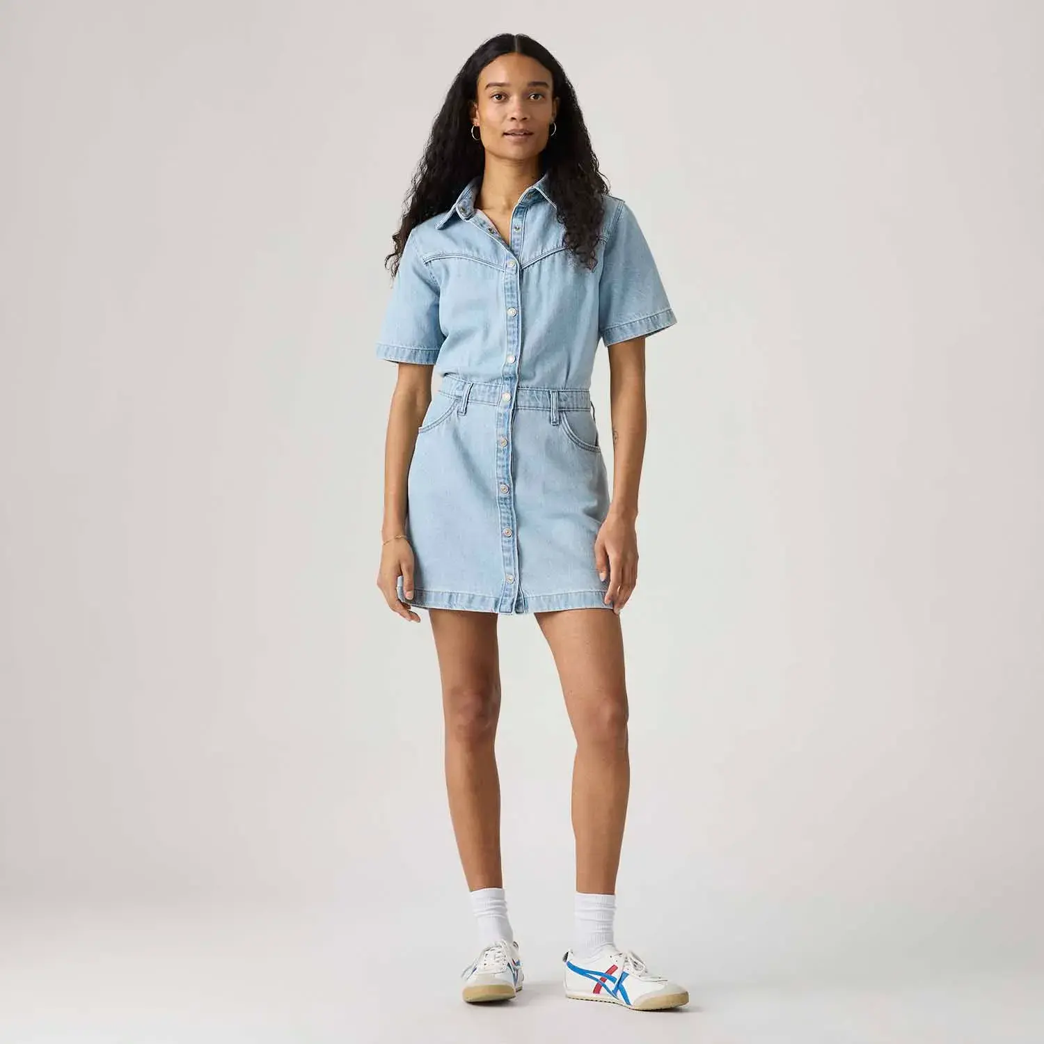 Vestido Jeans Levi's® Logan Western Lavagem Clara Manga Curta