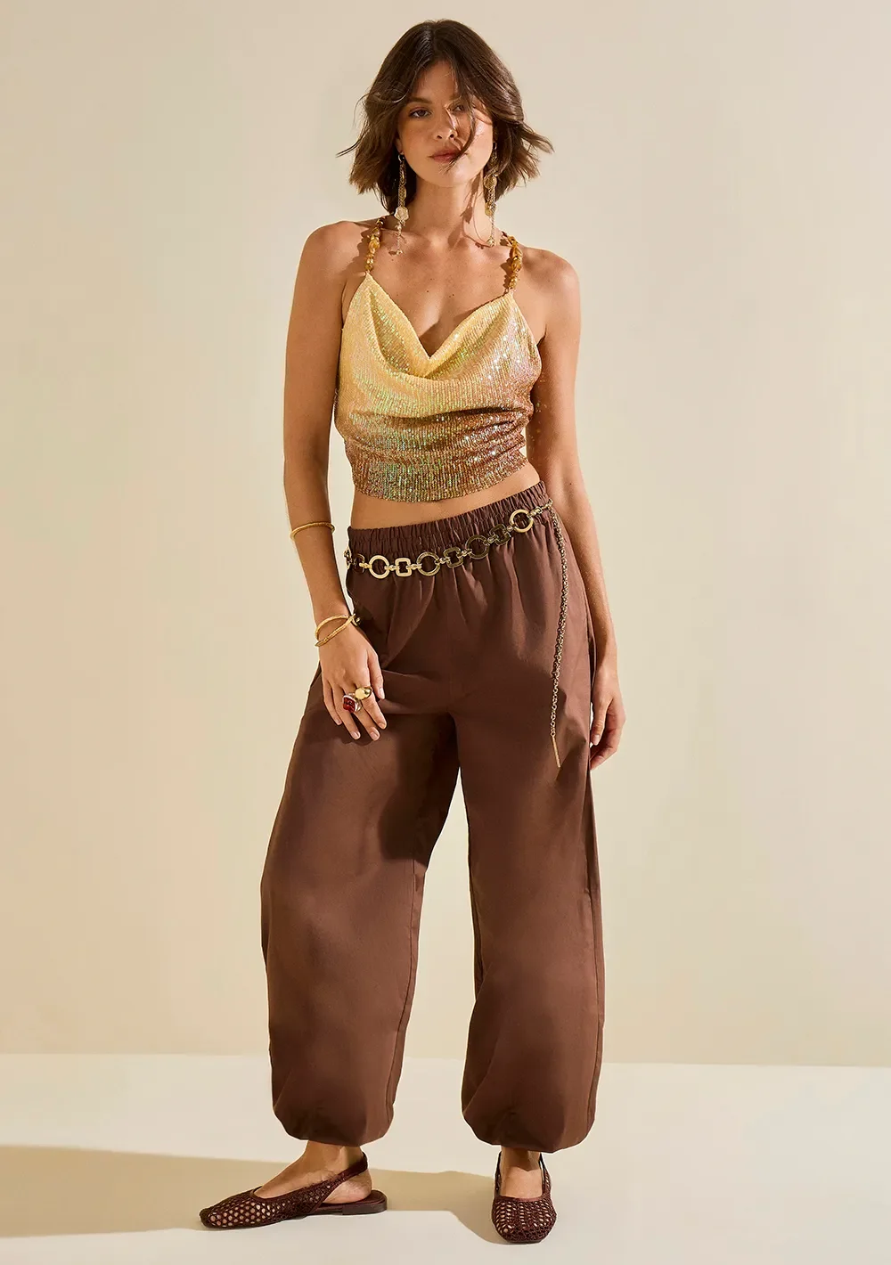 Calça Morena Rosa Jogging Alta Marrom — imagem 1