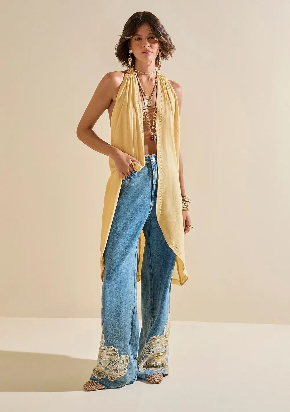 Calça Morena Rosa Wide Alta Azul — imagem 1