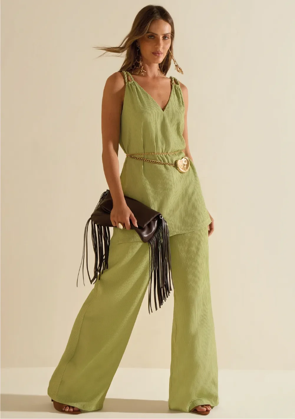 Calça Morena Rosa Pantalona Alta Verde — imagem 1