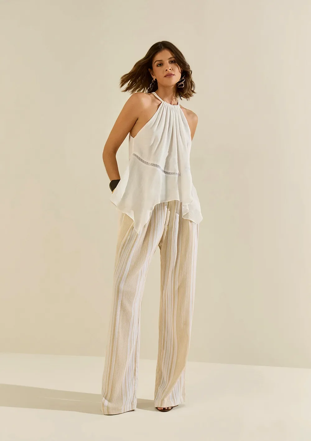 Calça Morena Rosa Wide Alta Off White — imagem 1