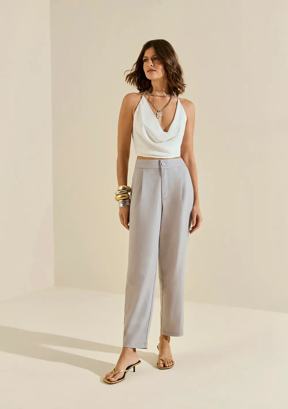Calça Morena Rosa Cenoura Alta Cinza — imagem 1