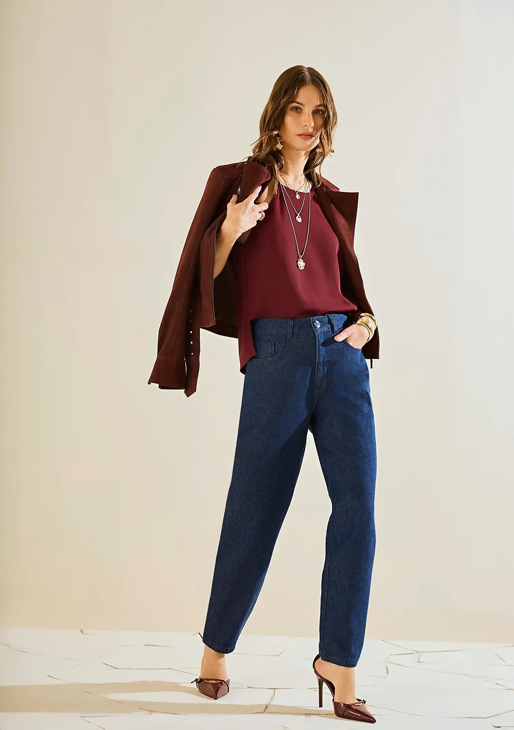 Calça Morena Rosa Mom Alta Azul — imagem 1