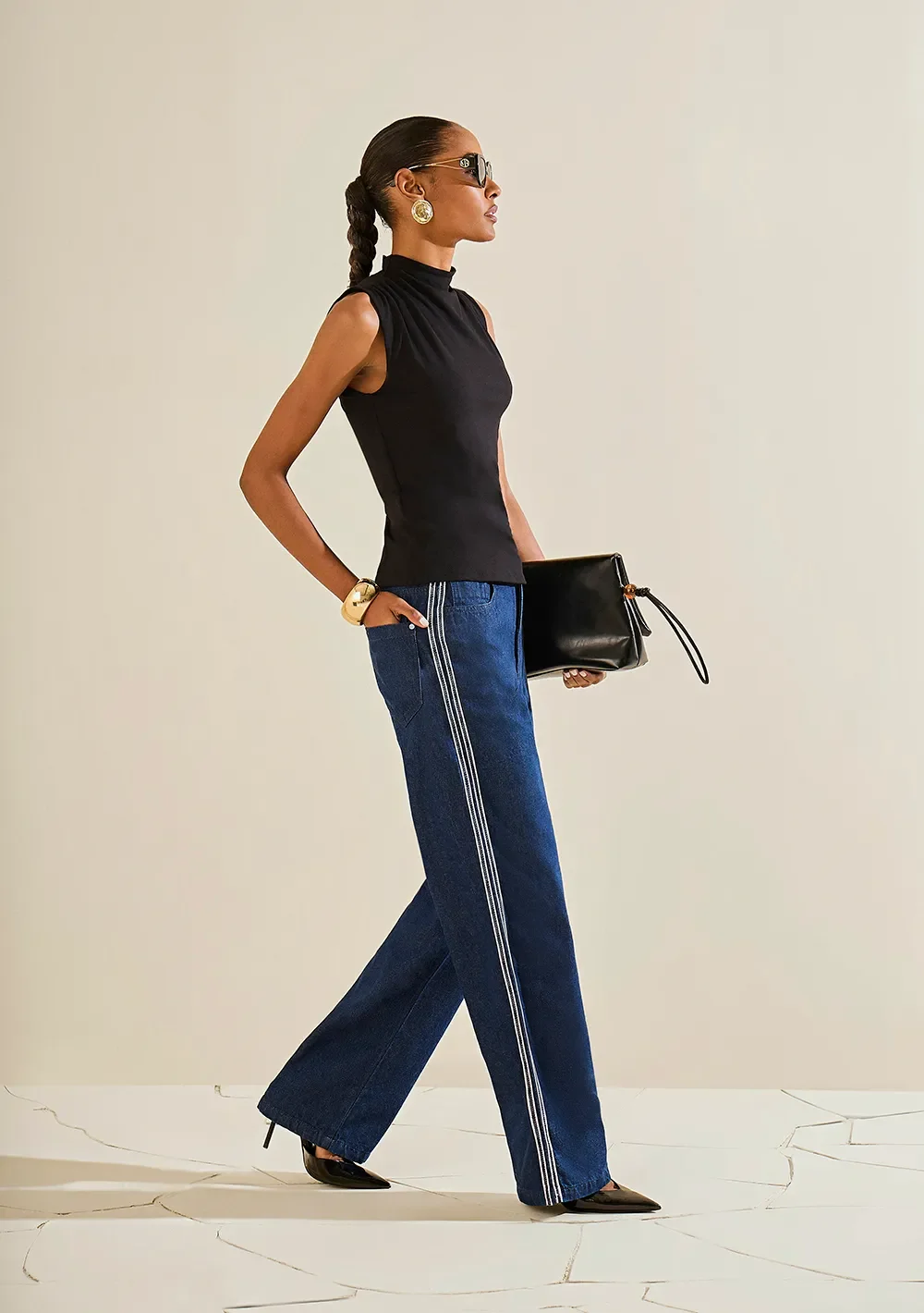 Calça Morena Rosa Wide Alta Azul — imagem 1