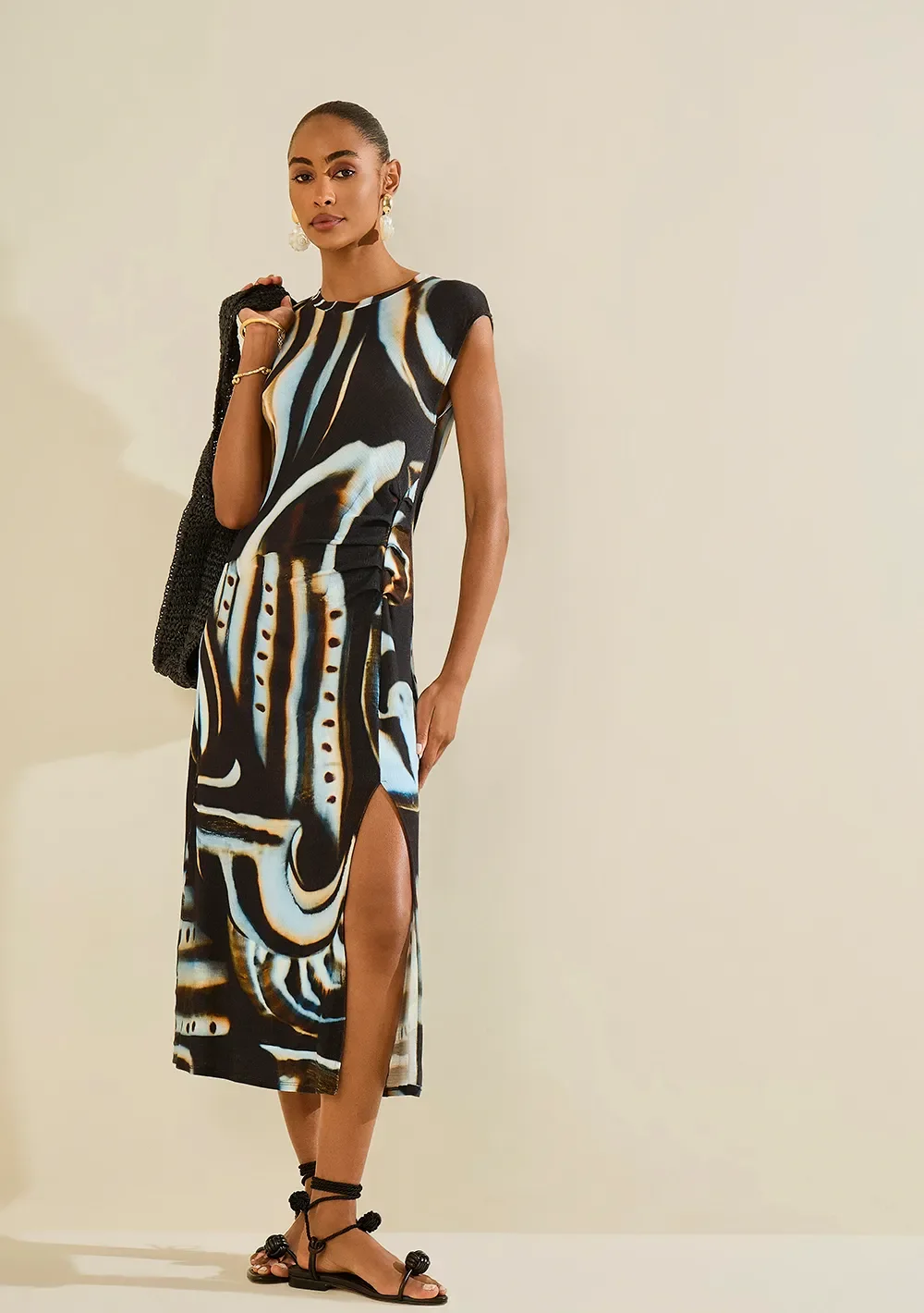 Vestido Midi Náutilo Preto / azul — imagem 1