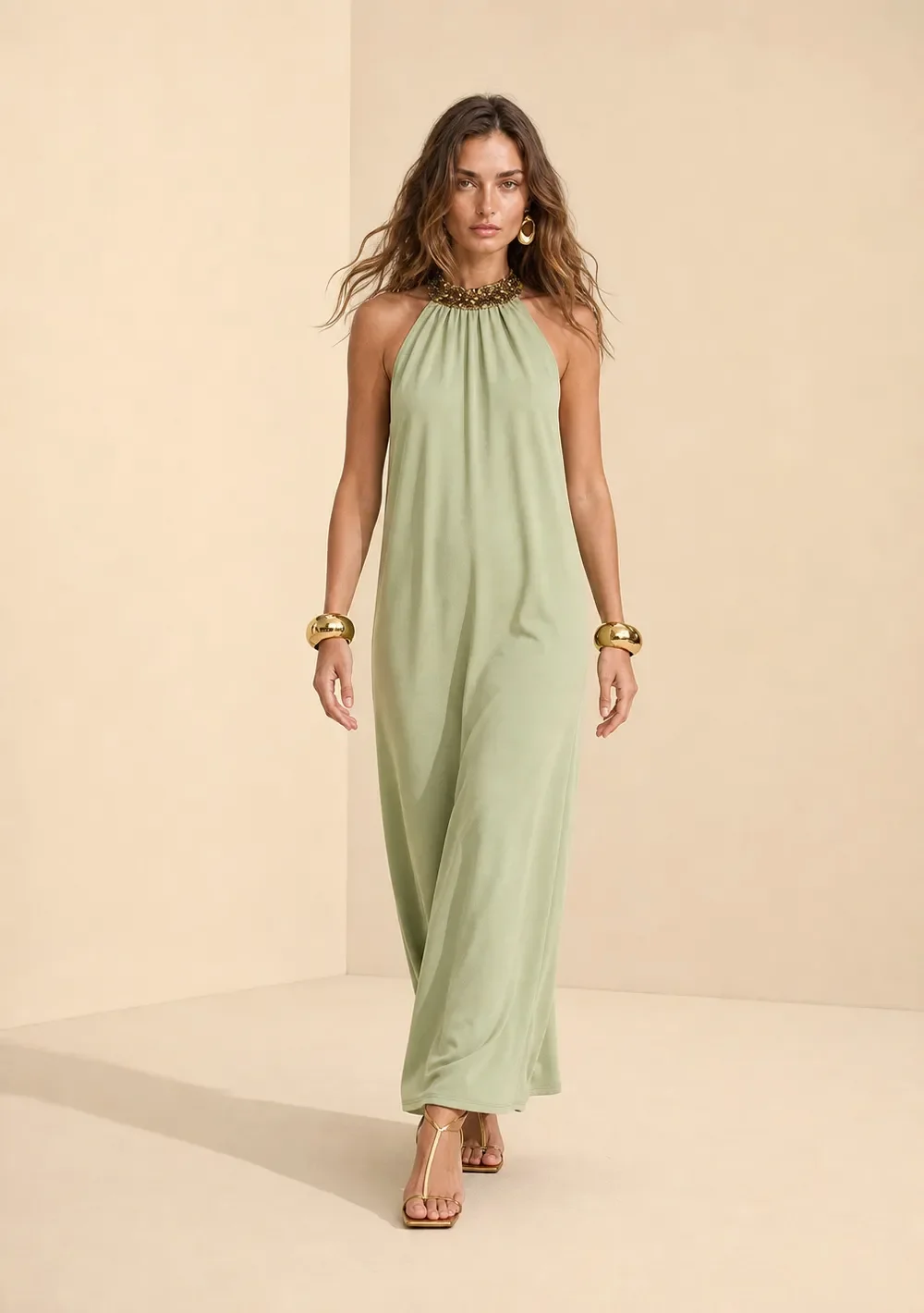 Vestido Gola Alta Flora Verde — imagem 1