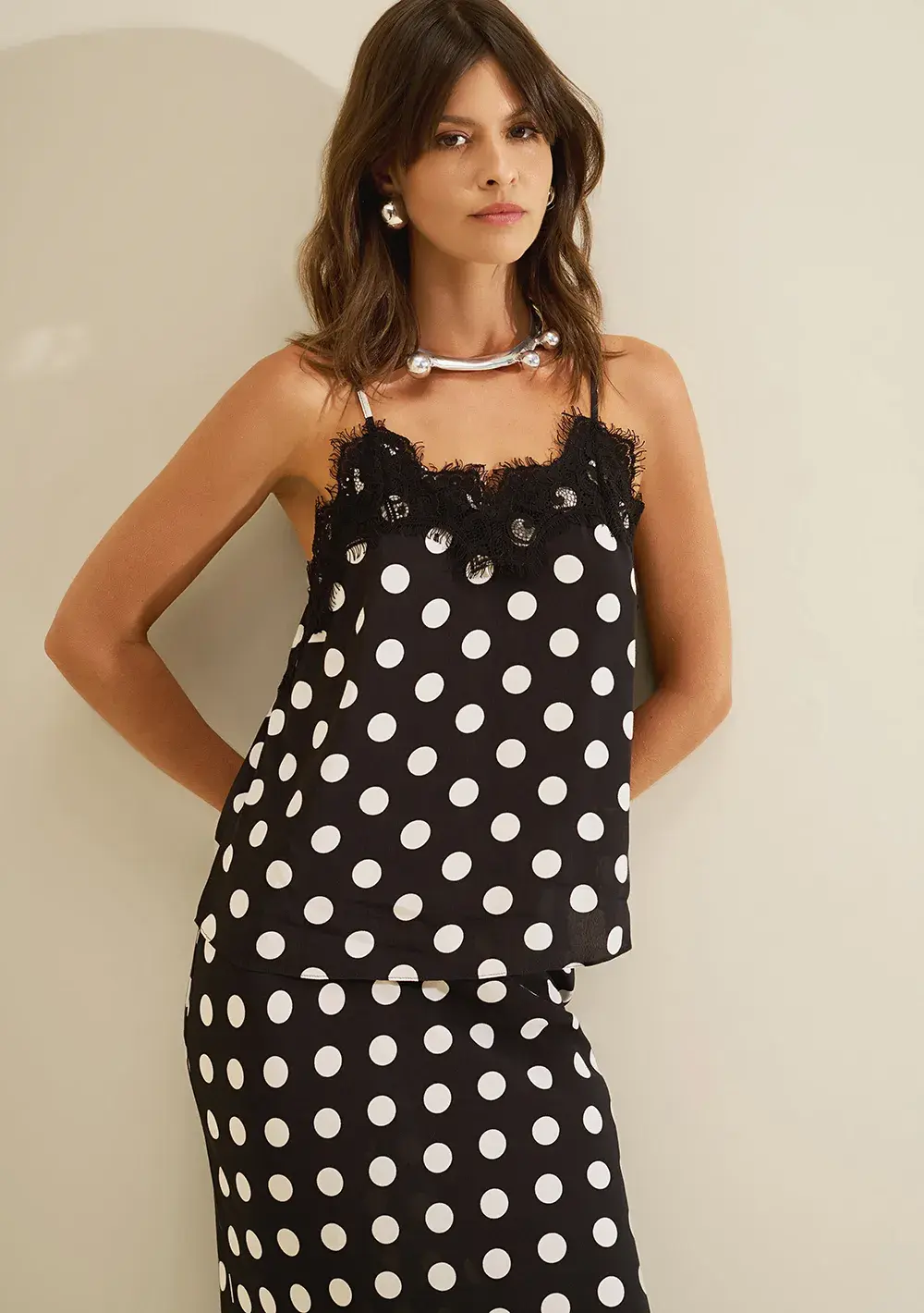 Blusa Alça Fina Sonata Preto / branco