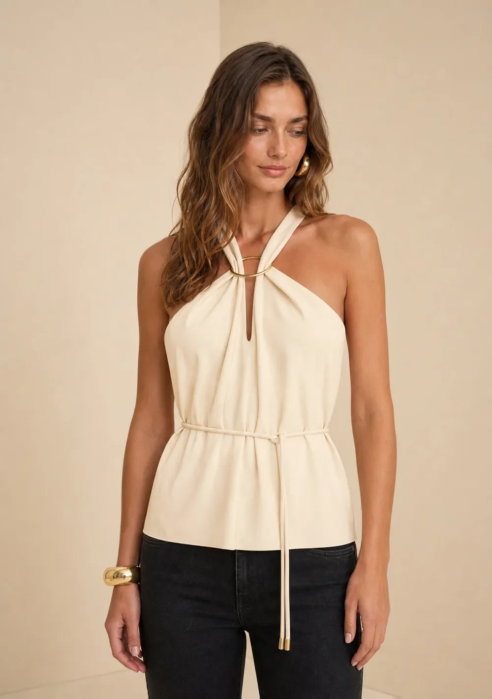 Blusa Decote V Moka Bege — imagem 1