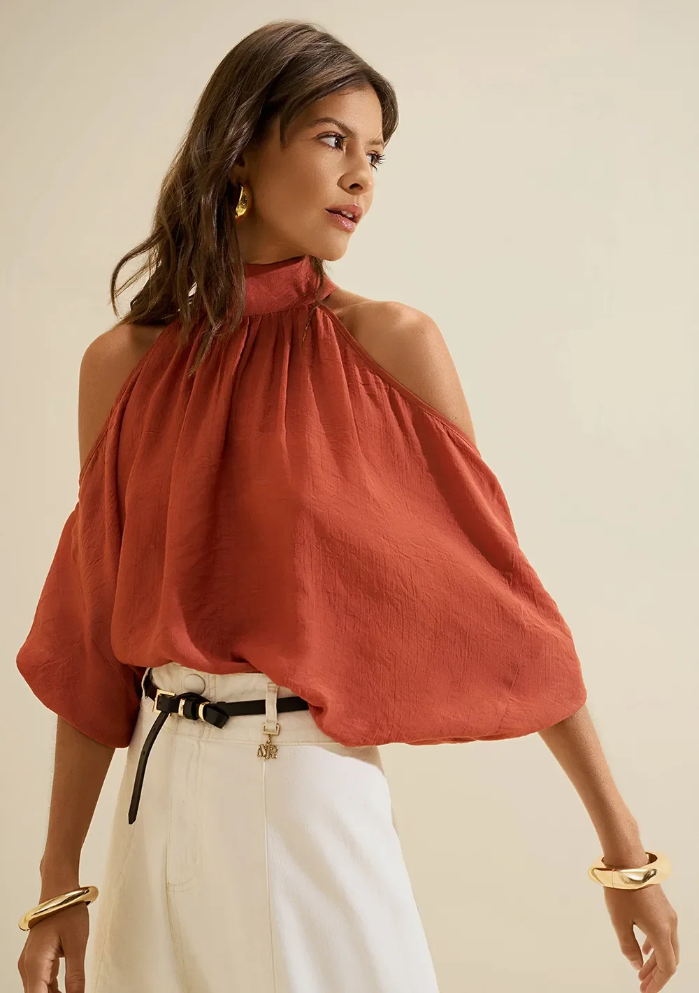 Blusa Gola Alta Flora Marrom — imagem 1