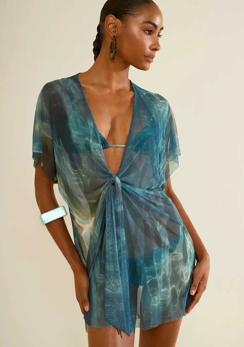 Vestido Morena Rosa Renata Solto Decote Transpassado Manga Curta Curto Verde