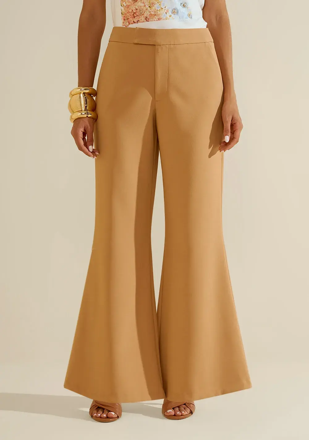 Calça Flare Alta Eclos Caramelo
