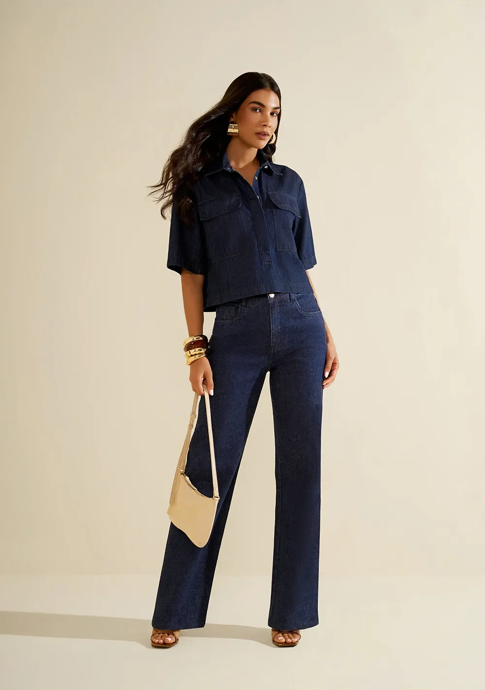 Calça Morena Rosa Wide Alta Azul — imagem 1