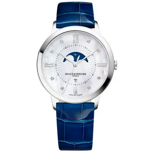 Relógio Baume & Mercier Masculino Couro Azul M0A10226 05 ATM