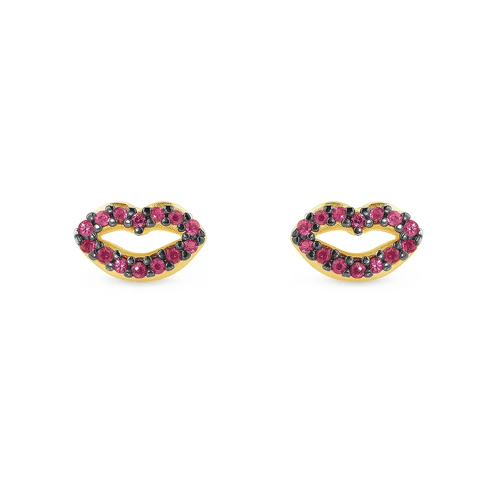 Brinco Fun Boca em Ouro Amarelo 18k com Rubis — imagem 1