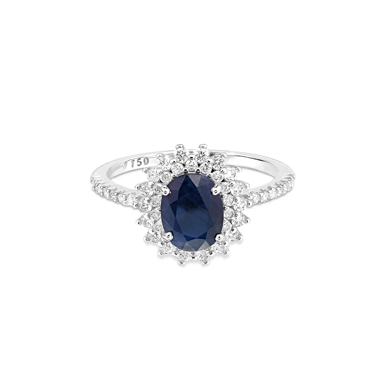 Anel Classic em Ouro Branco 18k com Safira e Diamantes — imagem 1