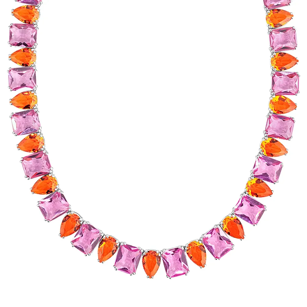 Colar Life Royal Prata Cristal Laranja e Rosa — imagem 1