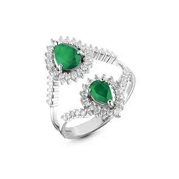 Anel Clássico em Ouro Branco 18k com Esmeralda e Diamantes — imagem 1