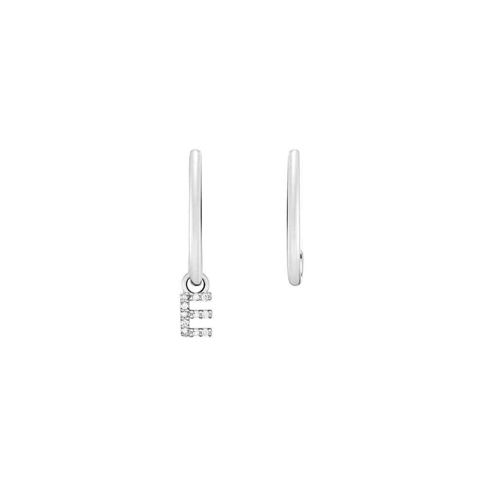 Brinco Letra E em Ouro Branco 18k com Diamantes — imagem 1