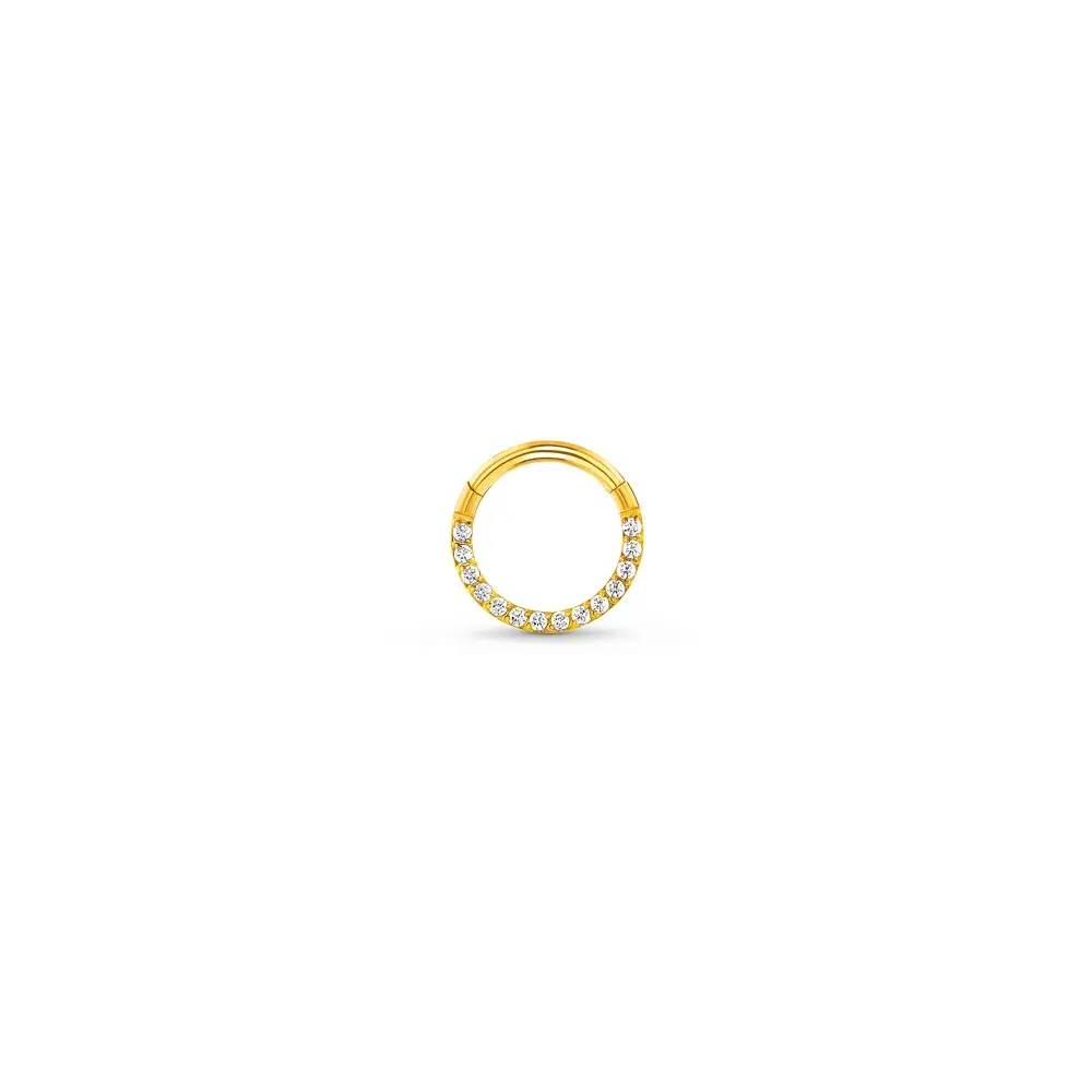 Piercing Life Argola Aço Dourado Cravejado, 25 mm