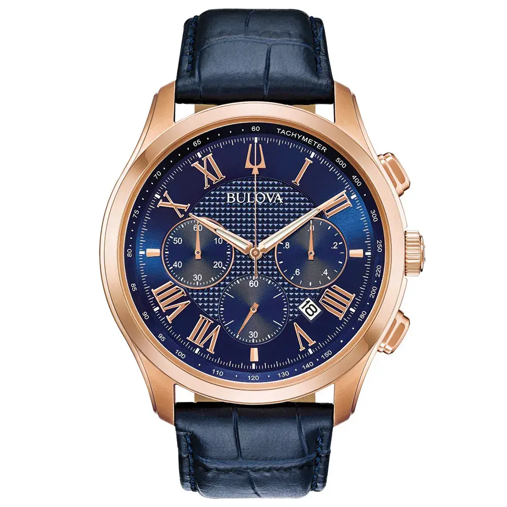 Relógio Wilton Bulova Masculino Couro Azul 97B170N
