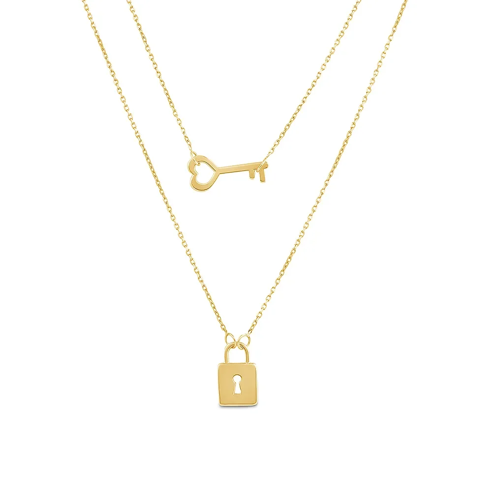 Escapulário Love com Chave e Cadeado em Ouro Amarelo 18k, 60cm — imagem 1