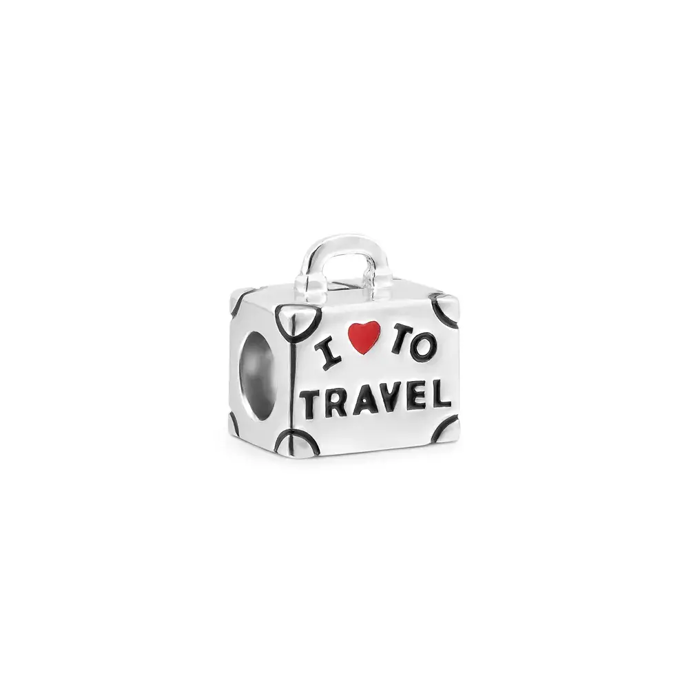 Separador Life Mala I Love To Travel em Prata 925 com Esmalte