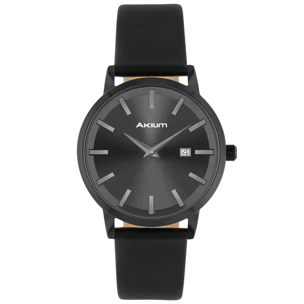 Relógio Akium Slim Masculino Couro Preto