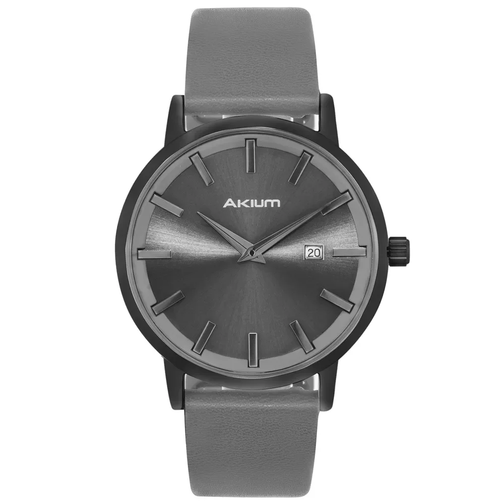 Relógio Akium Slim Masculino Couro Cinza — imagem 1