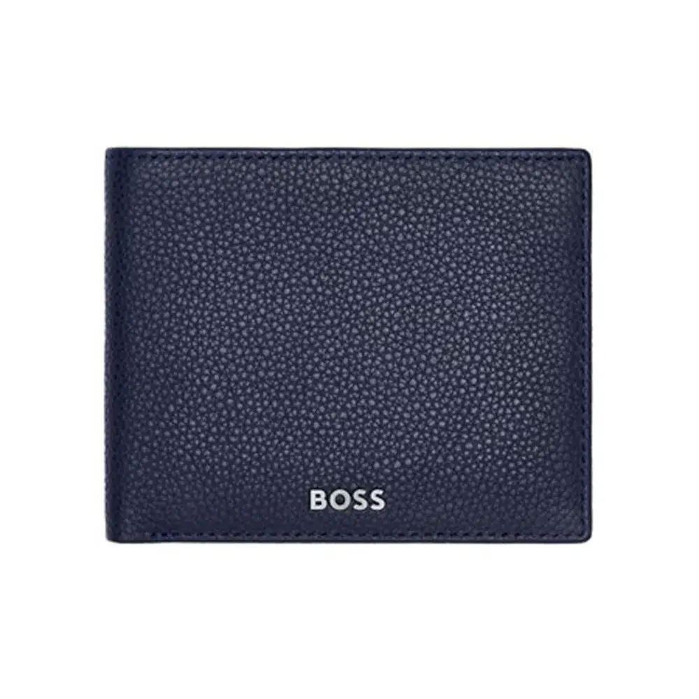 Carteira Hugo Boss Classic Grained em Couro Azul Marinho - HLW416N