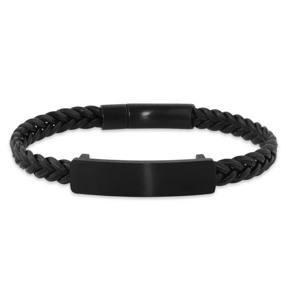 Pulseira Life Trançada em Couro Preto — imagem 1