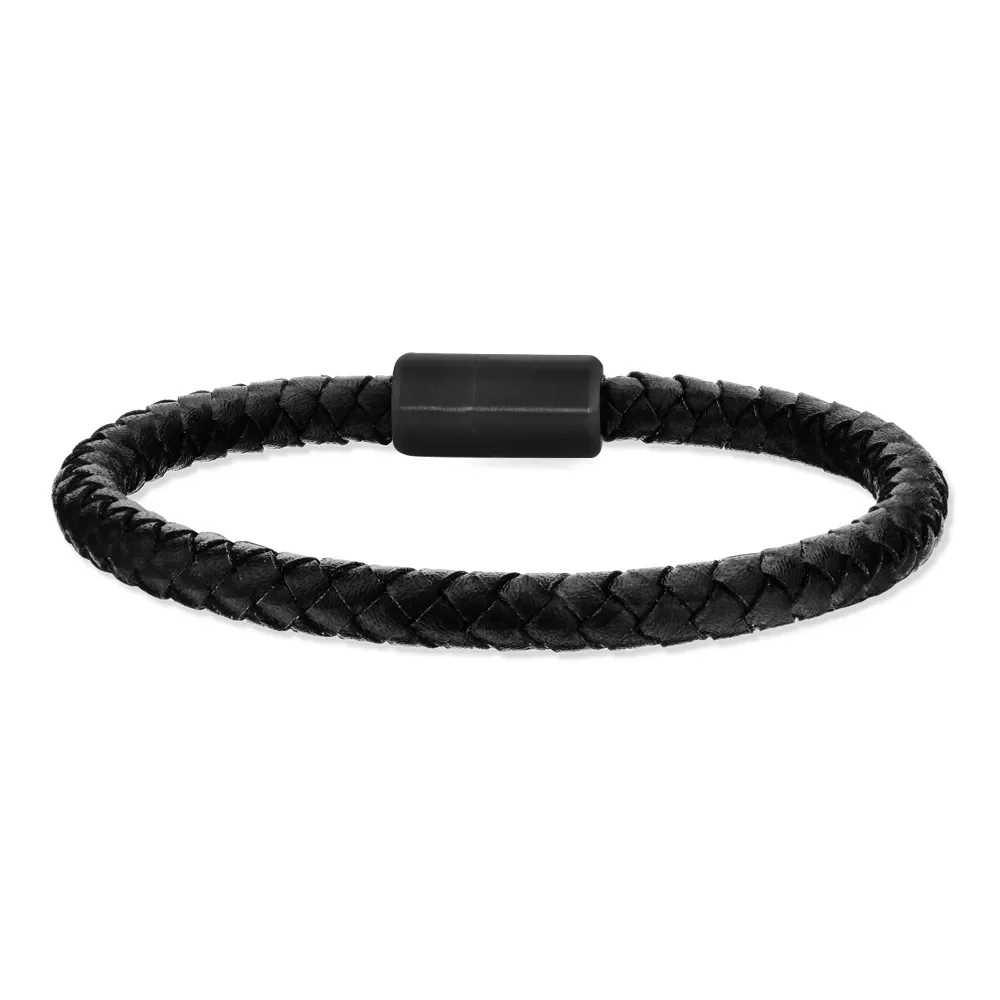 Pulseira Life em Couro VI Preto com Aço — imagem 1