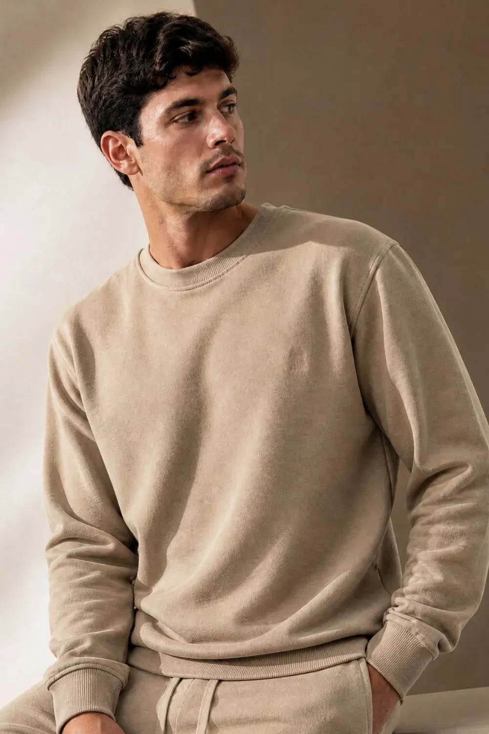 Blusa Moletom Confortável Gola Careca Polo Wear Bege Médio