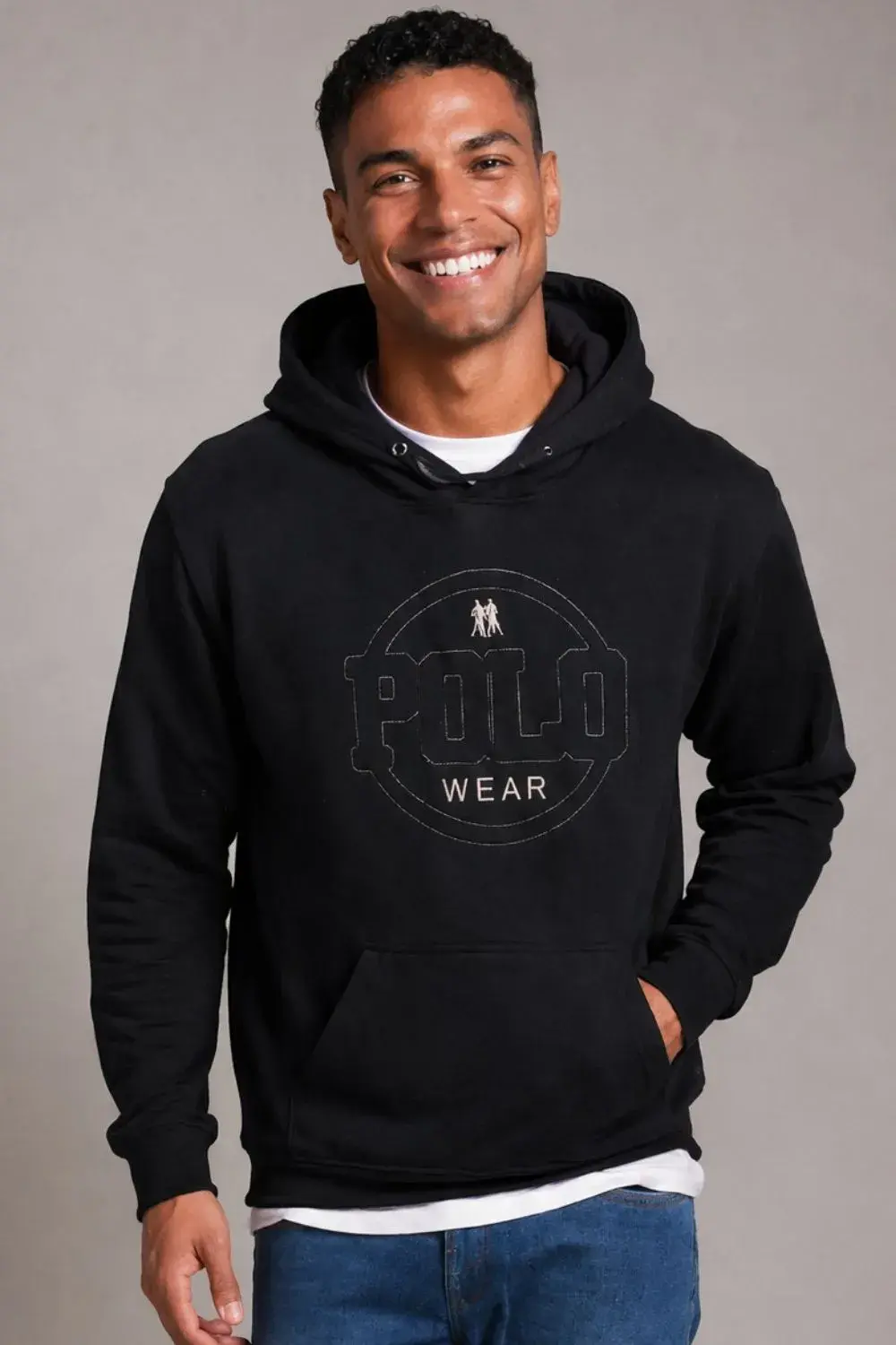 Blusa Moletom Canguru Puff Polo Wear Preto