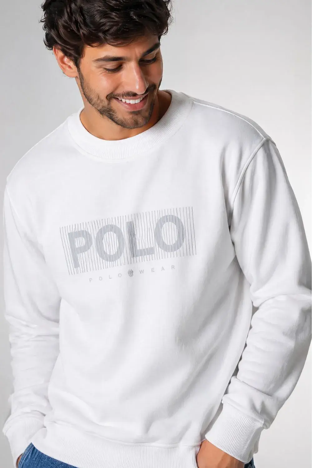 Blusa Moletom Gola Careca Silk Polo Wear Branco