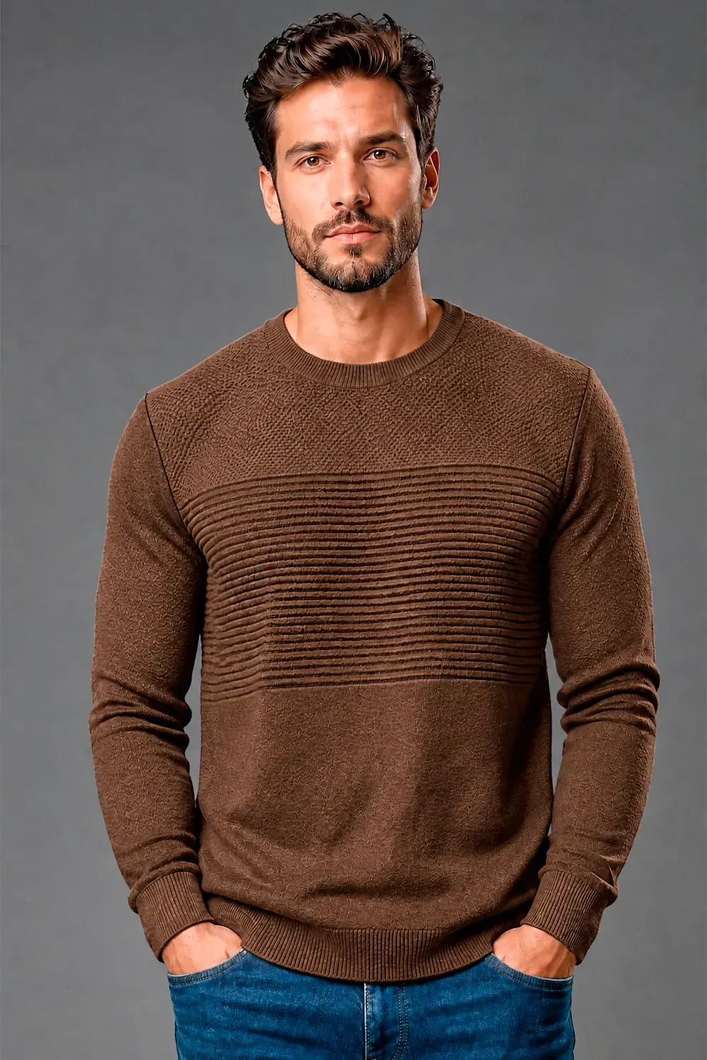 Tricot Masculino Gola Redonda Polo Wear Marrom