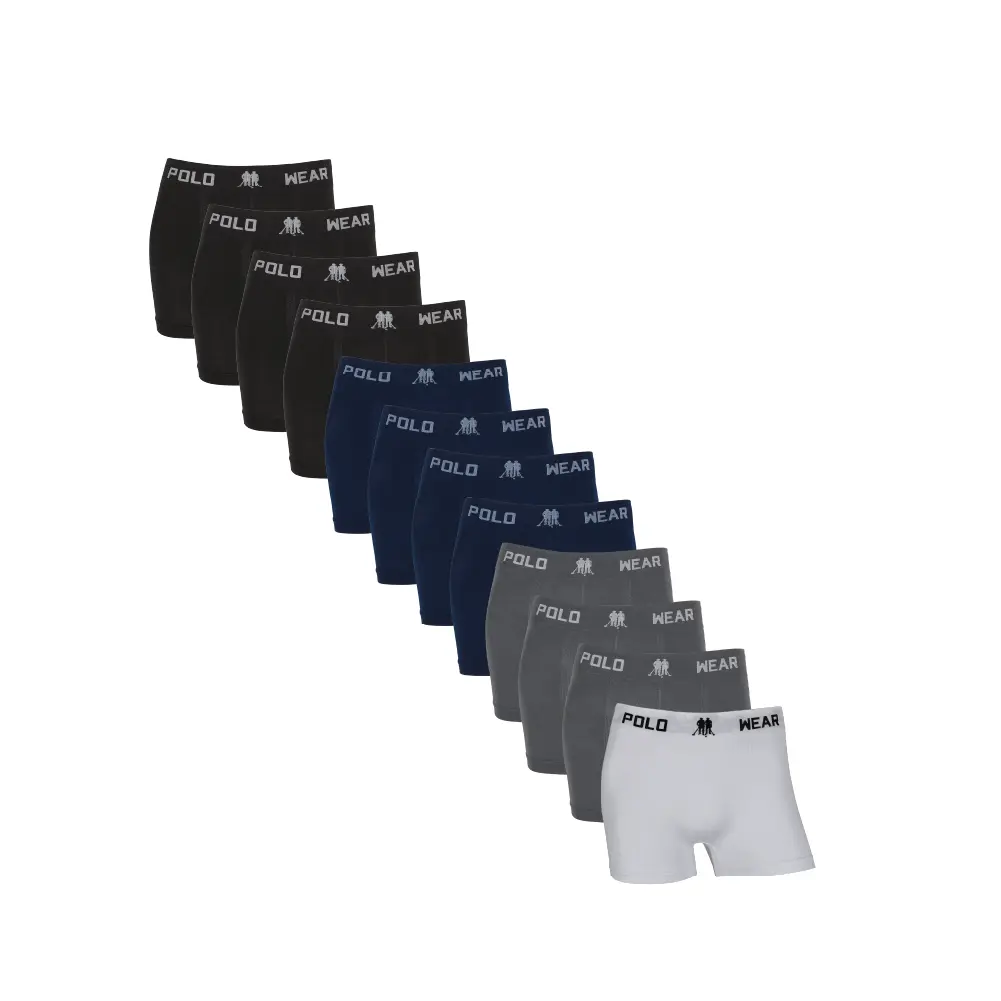Kit 12 Cuecas Boxer Polo Wear Basic Microfibra Infantil