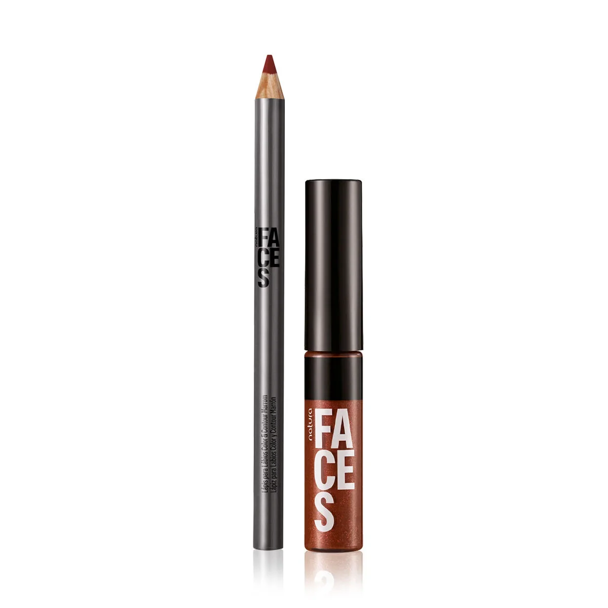 Kit Lápis para Lábios e Gloss Marrom Natura Faces (2 produtos)