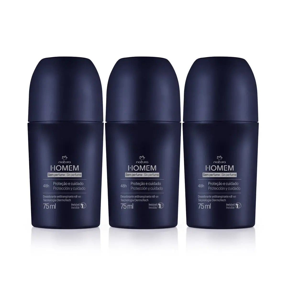 Kit Desodorante Antitranspirante Roll-On Natura Homem Sem Perfume (3 unidades)