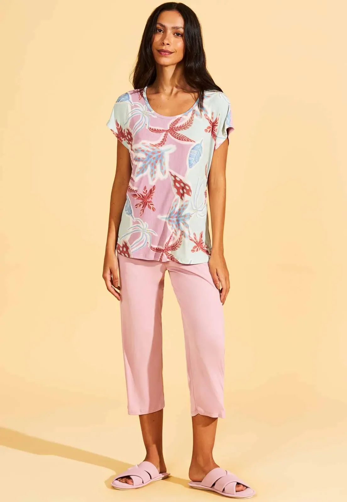 Pijama Manga Japonesa e Capri de Microfibra Recco — imagem 1