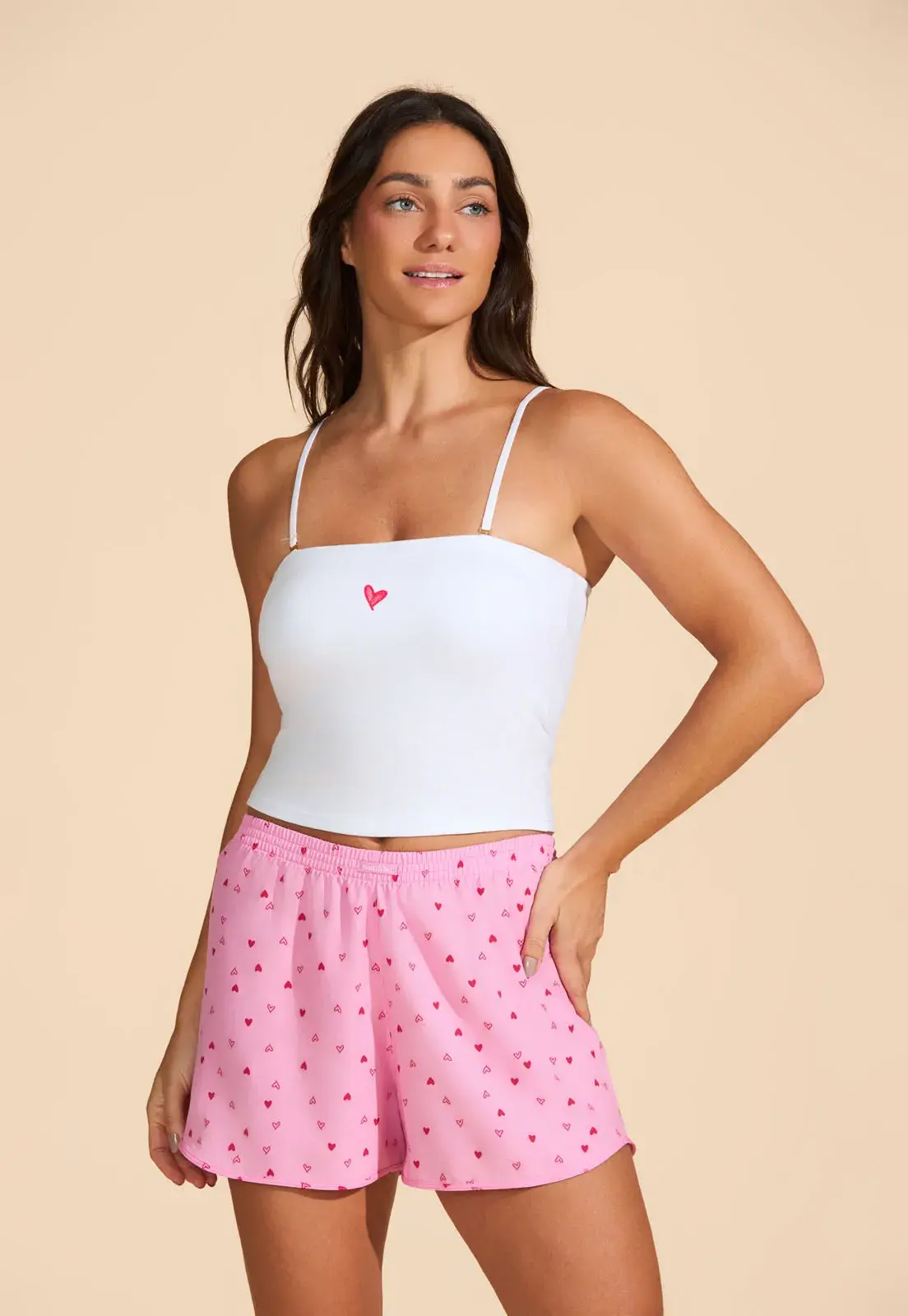 Pijama com Bojo Algodão e Shorts Silk Baunilha