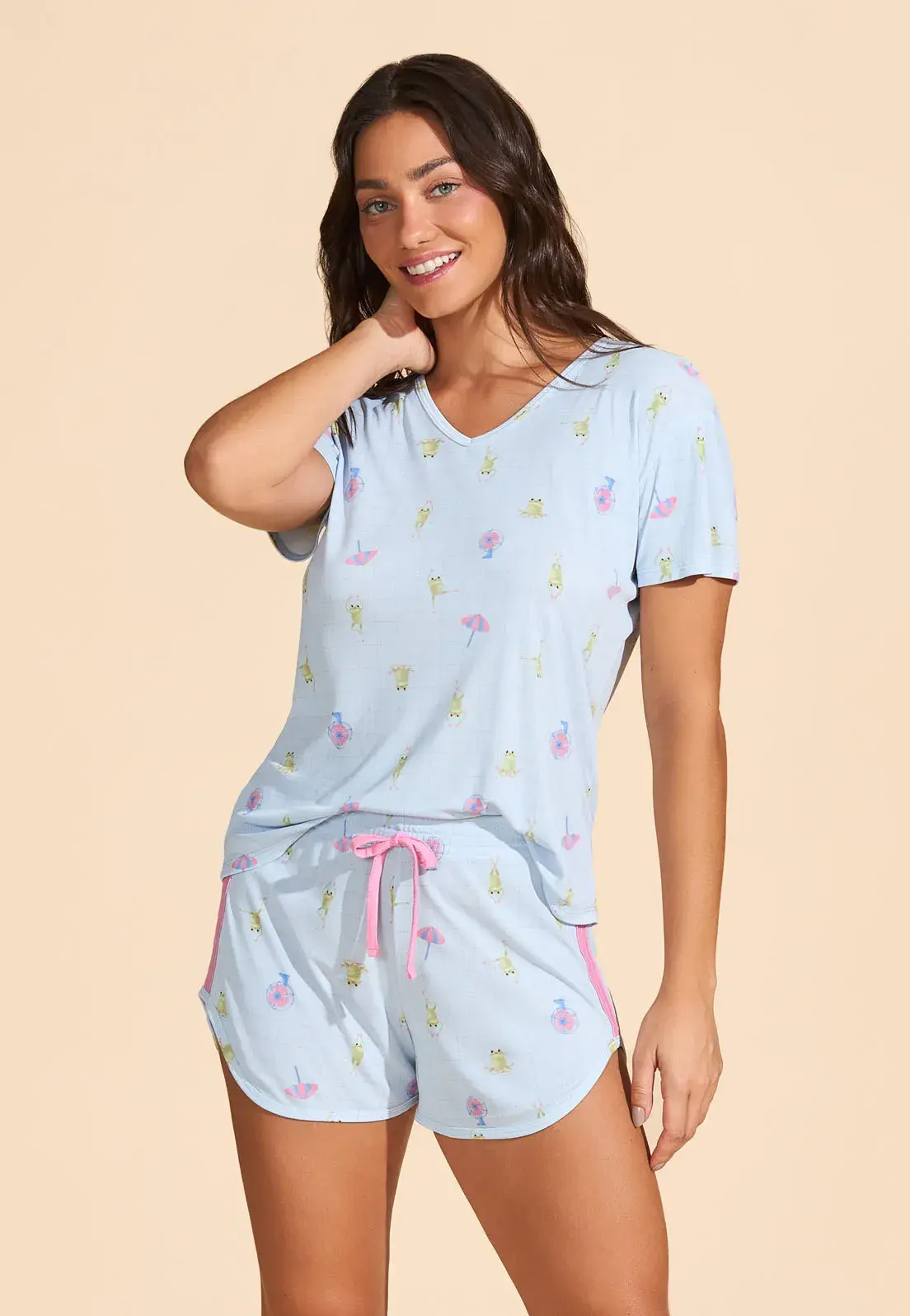 Pijama Blusa Manga Curta de Microfibra Baunilha