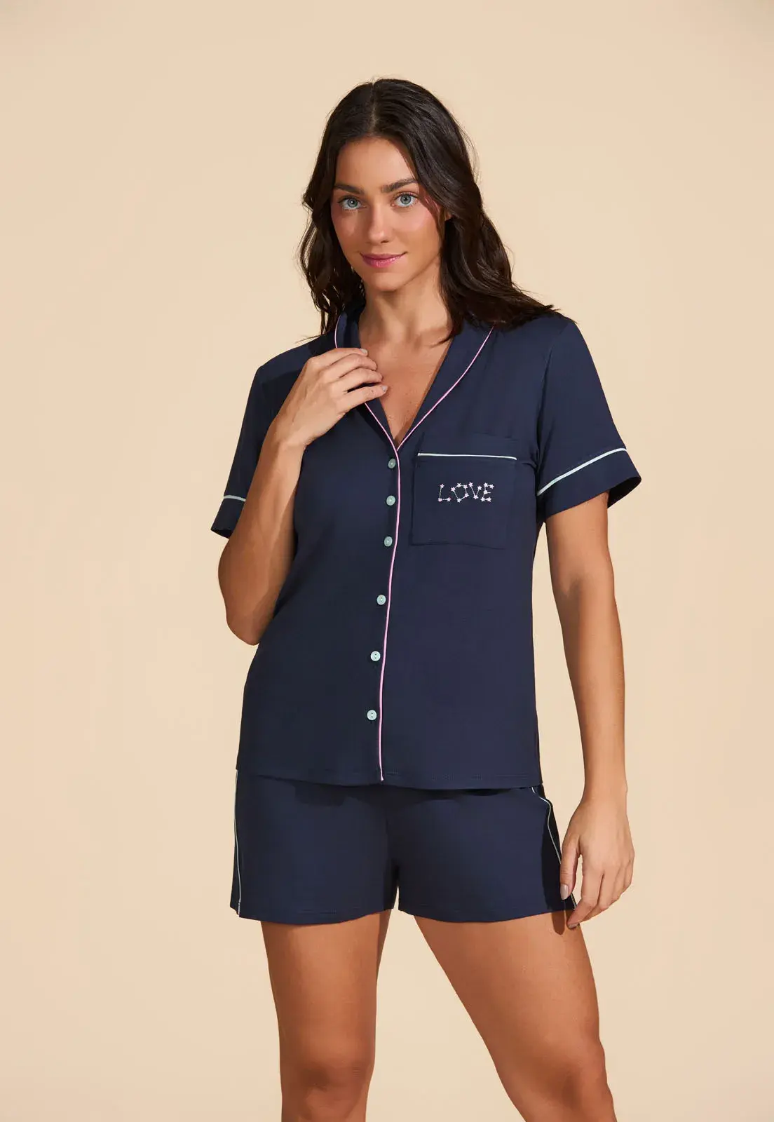 Pijama Aberto com Shorts de Viscose Baunilha