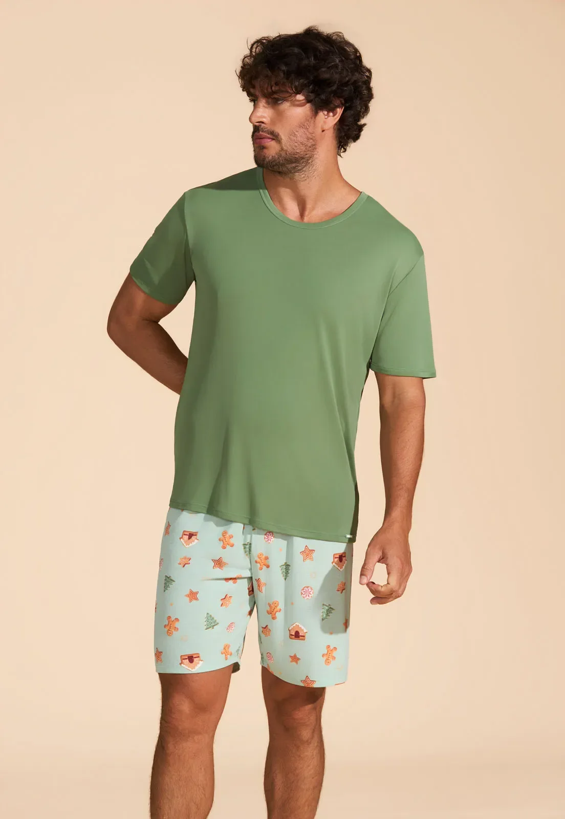 Pijama manga Curta com Shorts Microfibra Baunilha — imagem 1