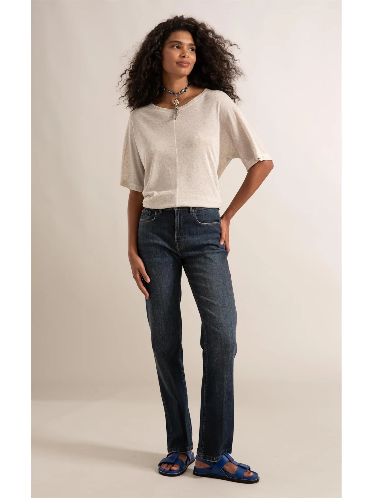 Calça Jeans Reta High Fort Escuro — imagem 1