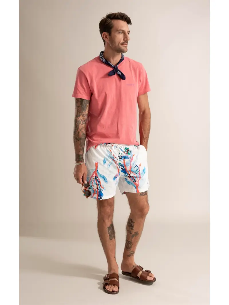 Beach Short Floral Brush Branco