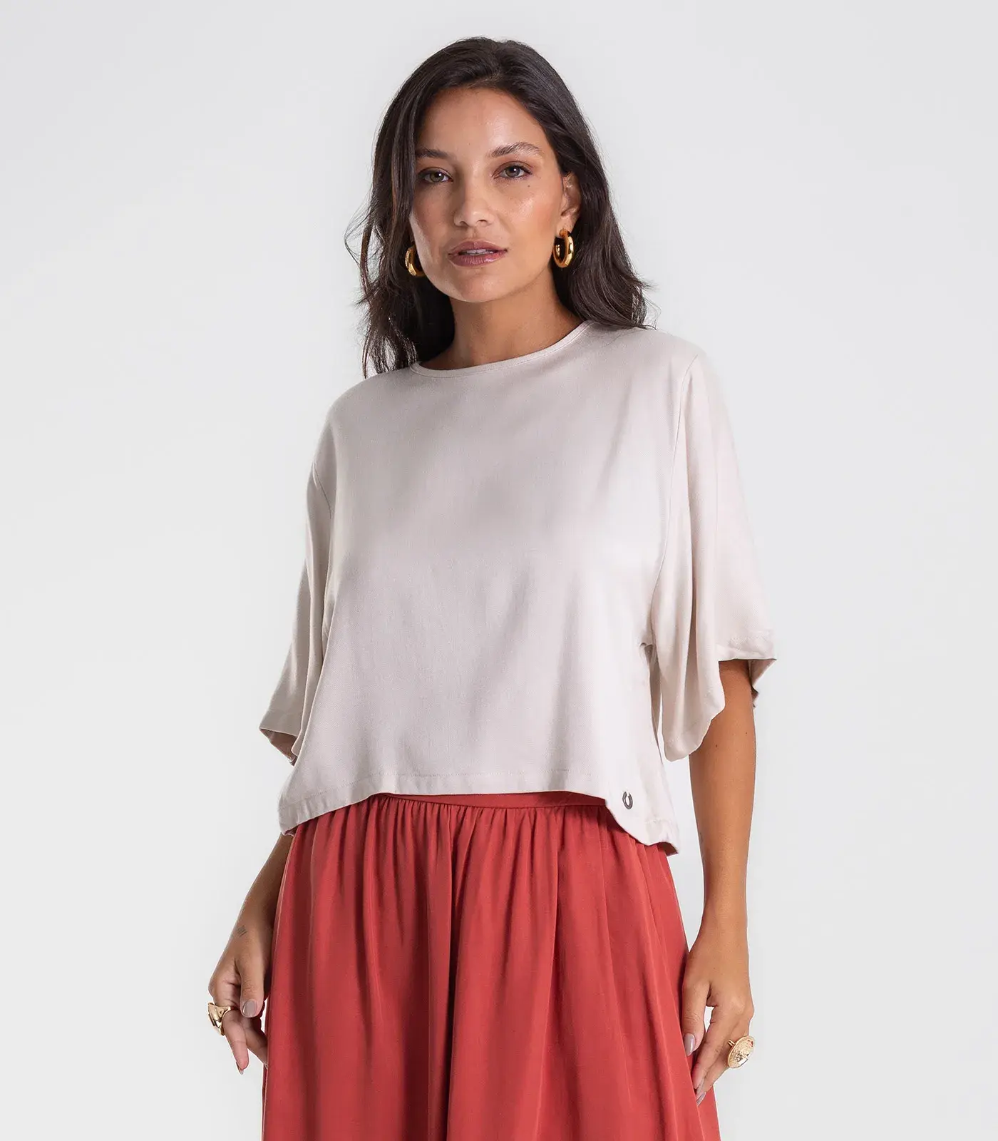 Blusa Feminina Box Manga Ampla Viscose Endless Bege