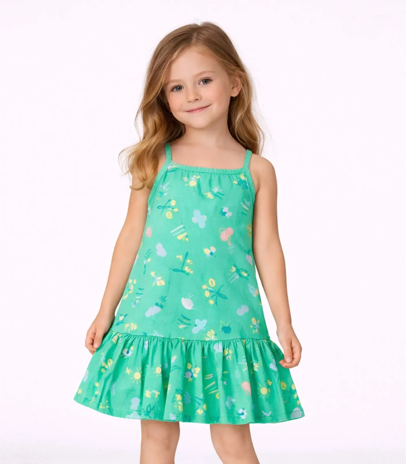 Vestido Infantil Com Alças E Babado Select Verde — imagem 1