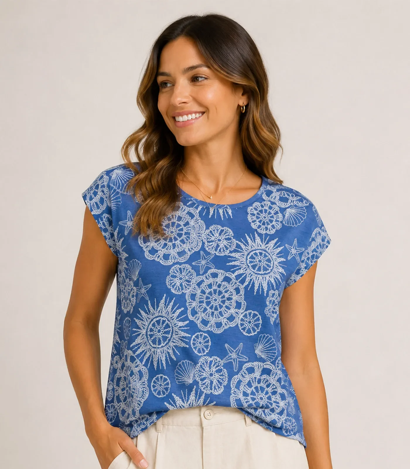 Blusa Feminina Estampada Rovitex Azul — imagem 1