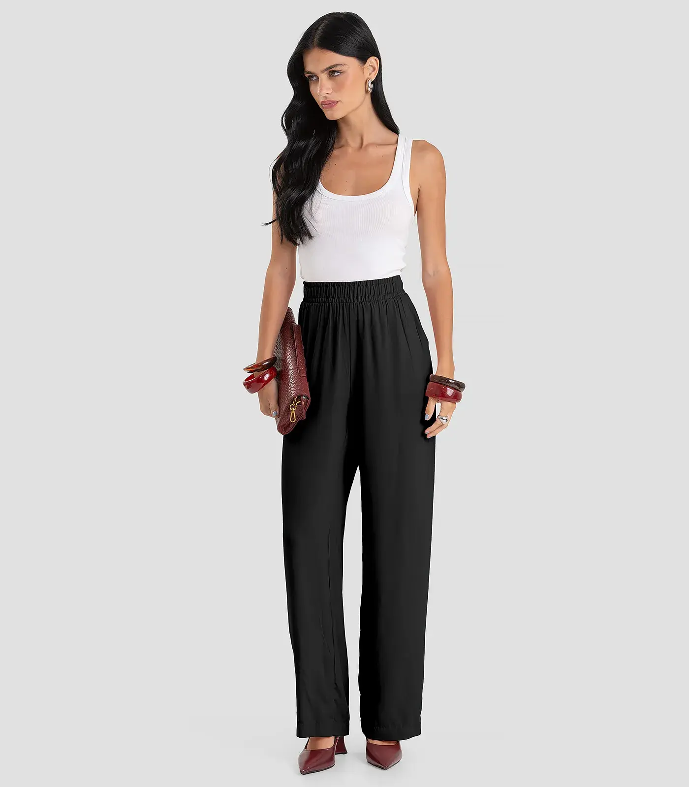 Calça Feminina Pantalona em Tecido Dianna Preto